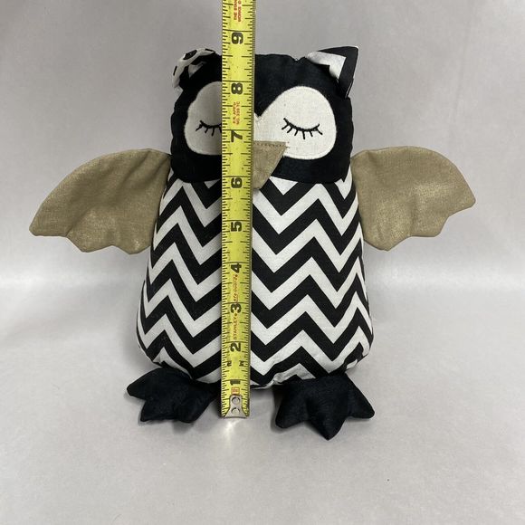 Stuffed OWL Decor Weighted Bean Bag Bottom Black White & Gold Chevron Pattern - Picture 4 of 6